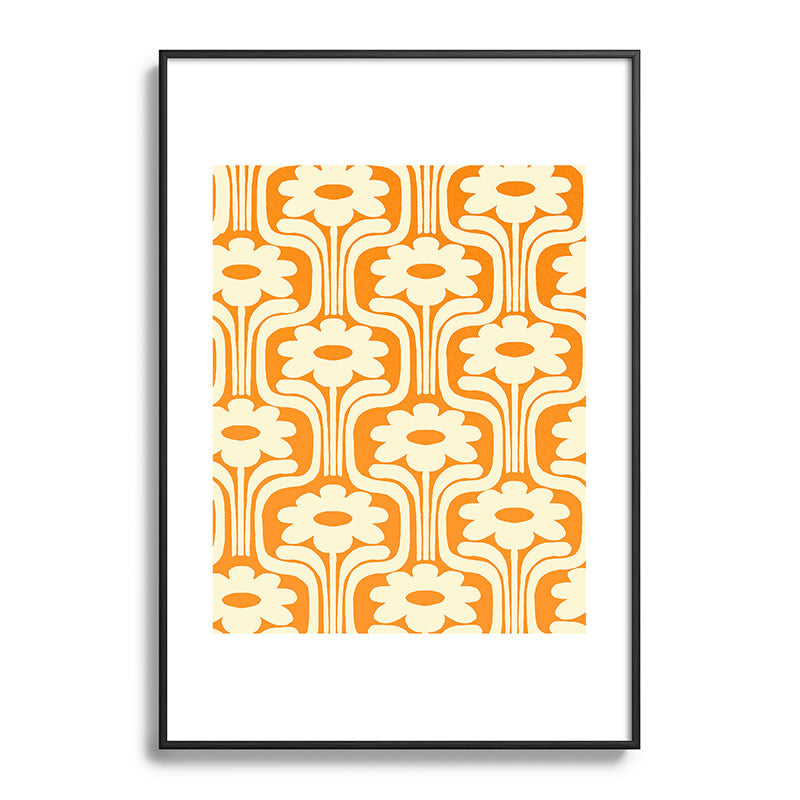 70s Orange Flower Pattern Framed Art Print