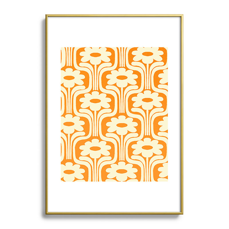 70s Orange Flower Pattern Framed Art Print