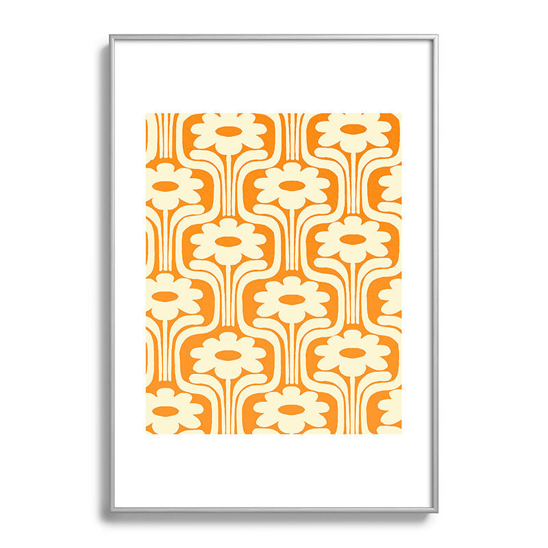 70s Orange Flower Pattern Framed Art Print