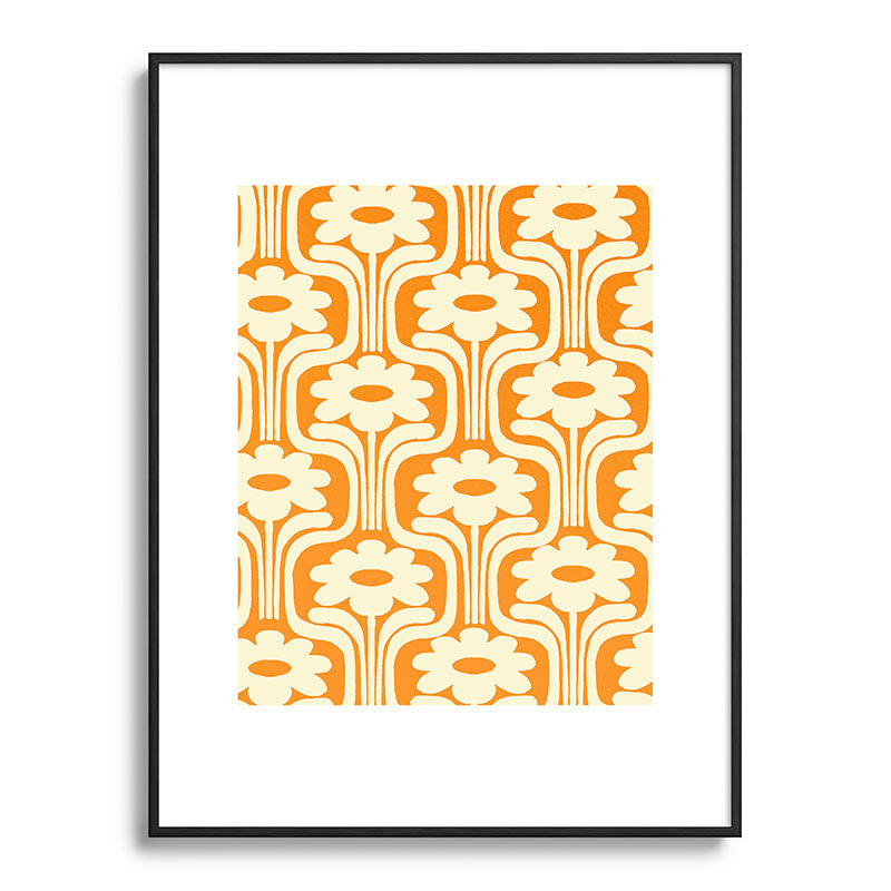 70s Orange Flower Pattern Framed Art Print