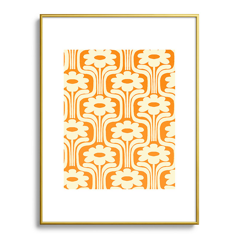 70s Orange Flower Pattern Framed Art Print