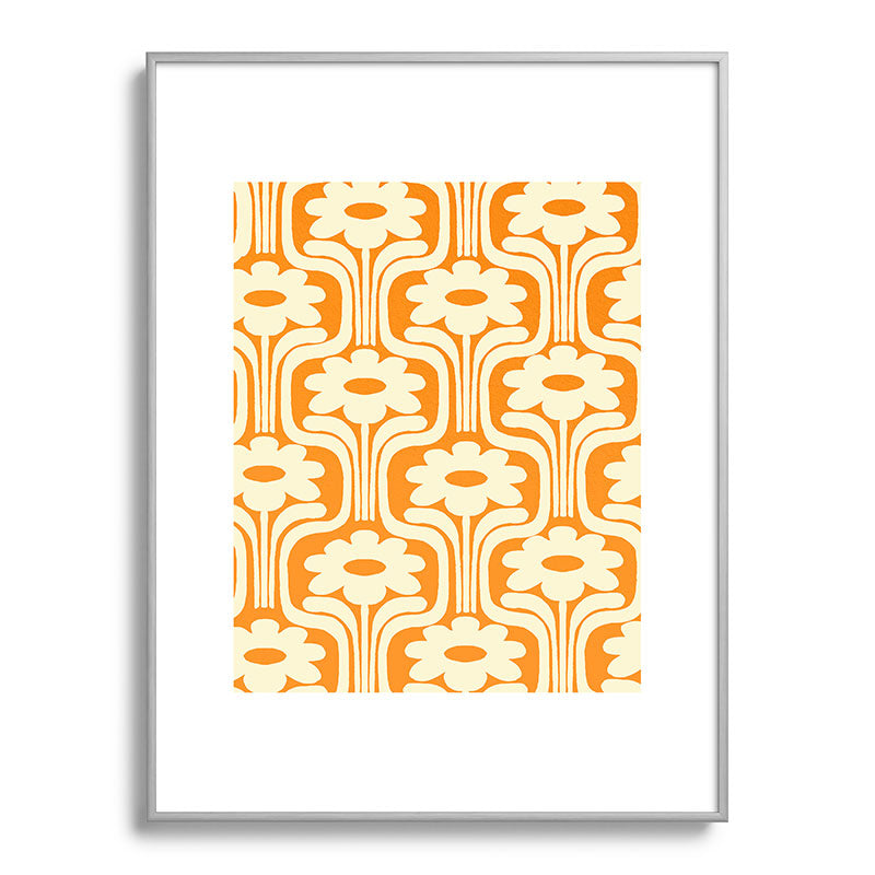 70s Orange Flower Pattern Framed Art Print