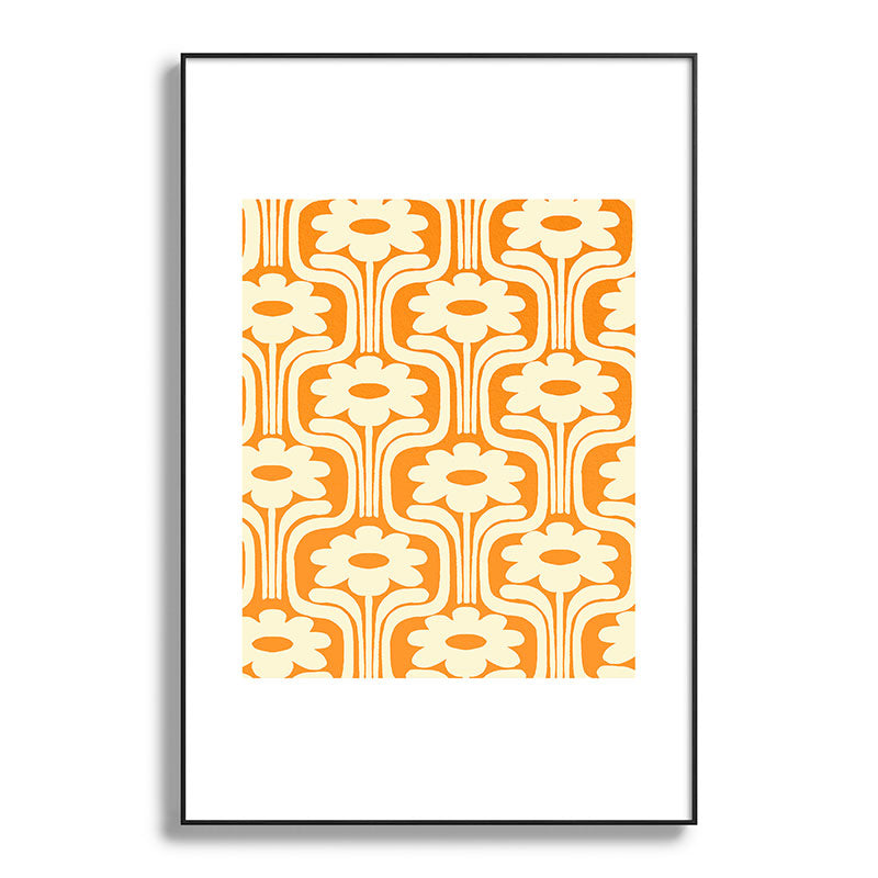 70s Orange Flower Pattern Framed Art Print
