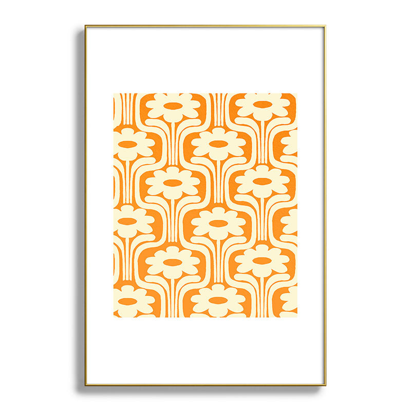 70s Orange Flower Pattern Framed Art Print