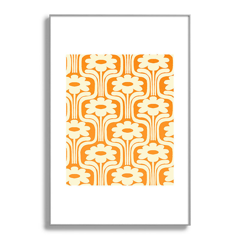 70s Orange Flower Pattern Framed Art Print
