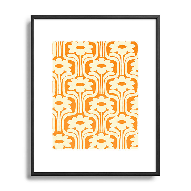 70s Orange Flower Pattern Framed Art Print