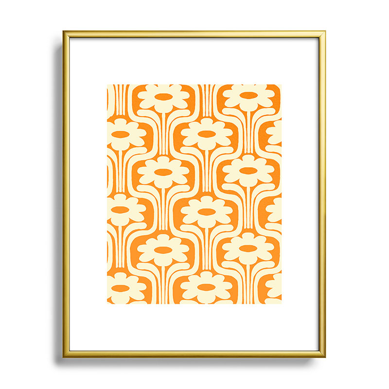 70s Orange Flower Pattern Framed Art Print