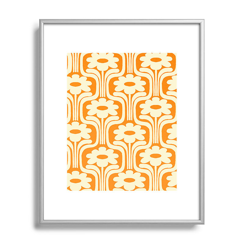 70s Orange Flower Pattern Framed Art Print