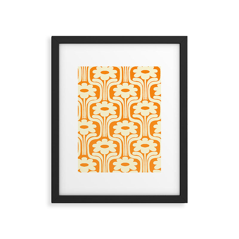 70s Orange Flower Pattern Framed Art Print