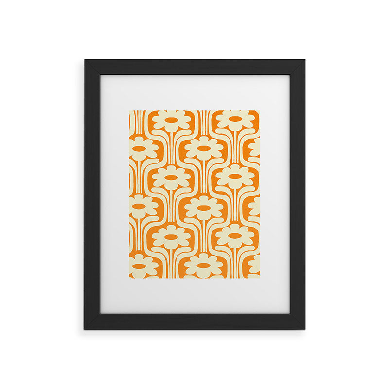 70s Orange Flower Pattern Framed Art Print