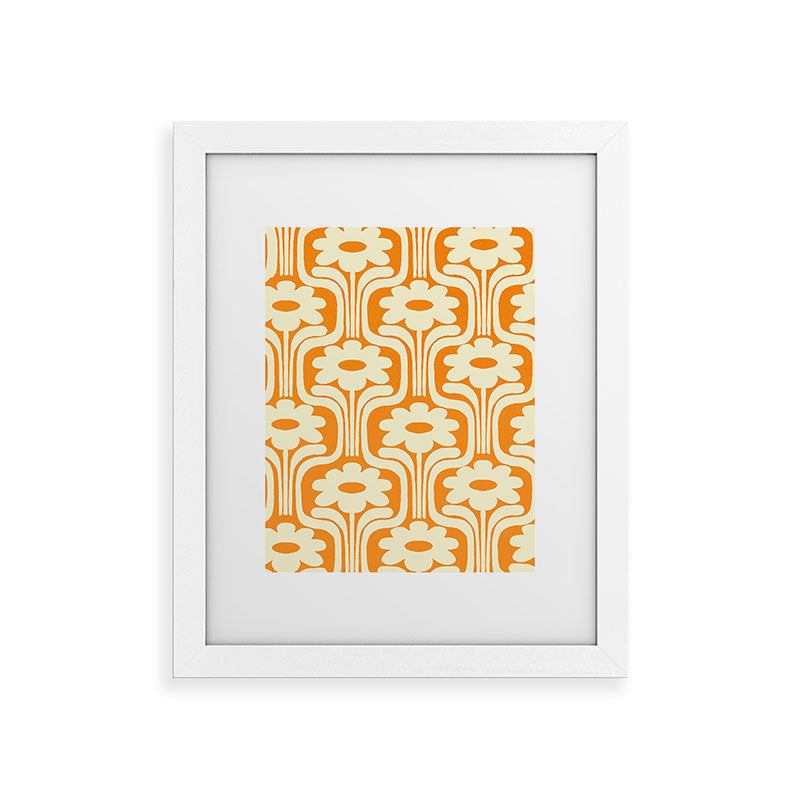 70s Orange Flower Pattern Framed Art Print