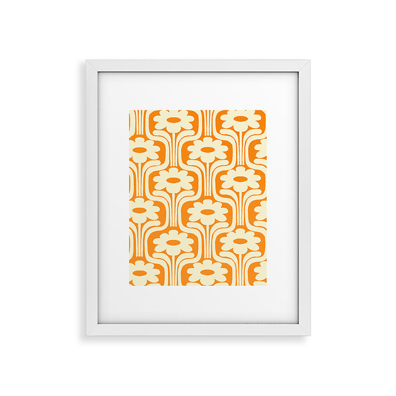 70s Orange Flower Pattern Framed Art Print
