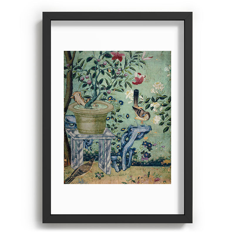 18th Century Antique Mint Chinoiserie Bird Garden Fresco 1740 Framed Art Print