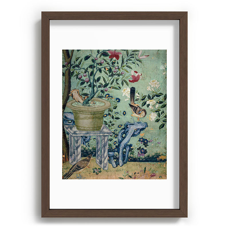 18th Century Antique Mint Chinoiserie Bird Garden Fresco 1740 Framed Art Print