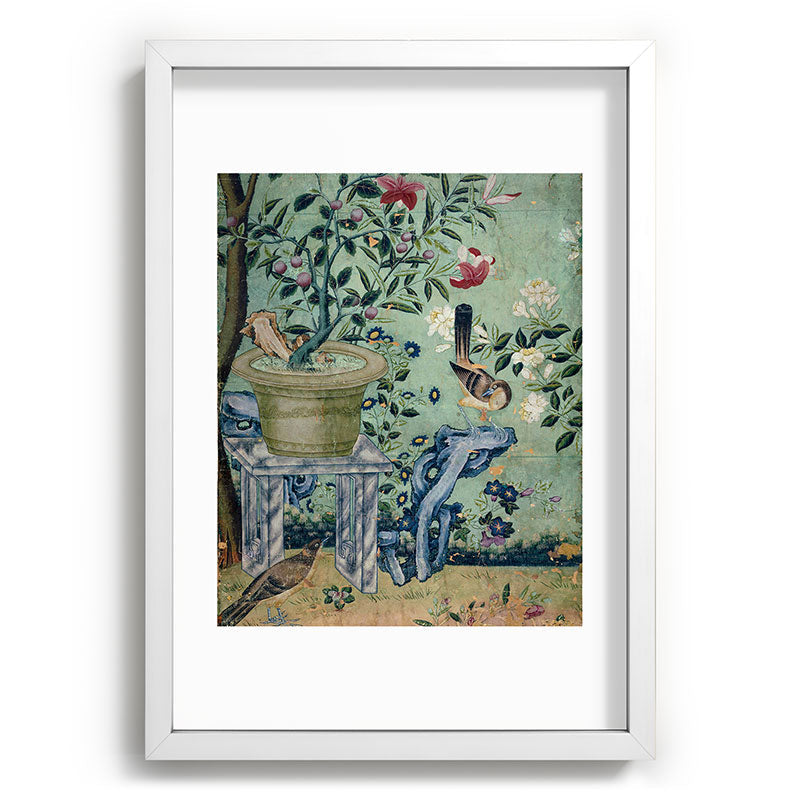 18th Century Antique Mint Chinoiserie Bird Garden Fresco 1740 Framed Art Print