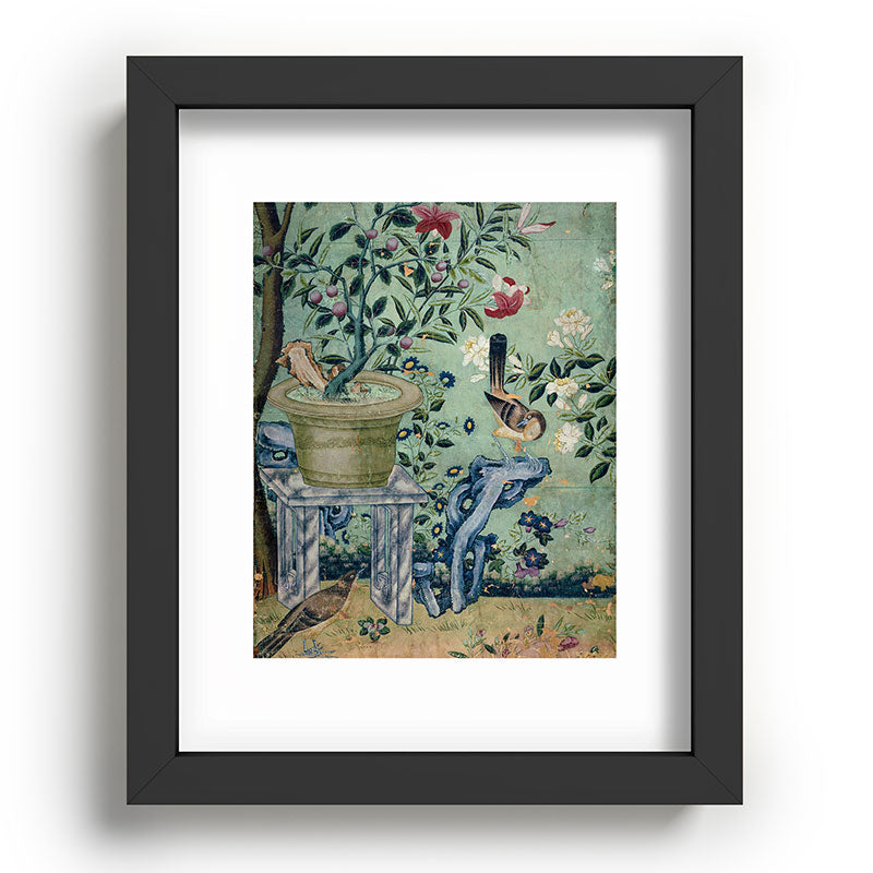 18th Century Antique Mint Chinoiserie Bird Garden Fresco 1740 Framed Art Print