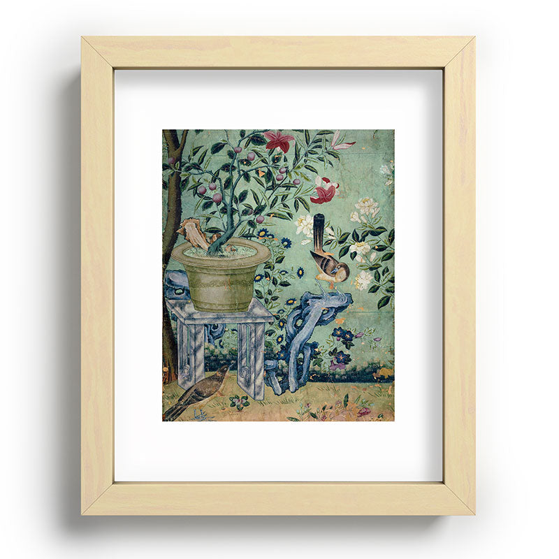 18th Century Antique Mint Chinoiserie Bird Garden Fresco 1740 Framed Art Print
