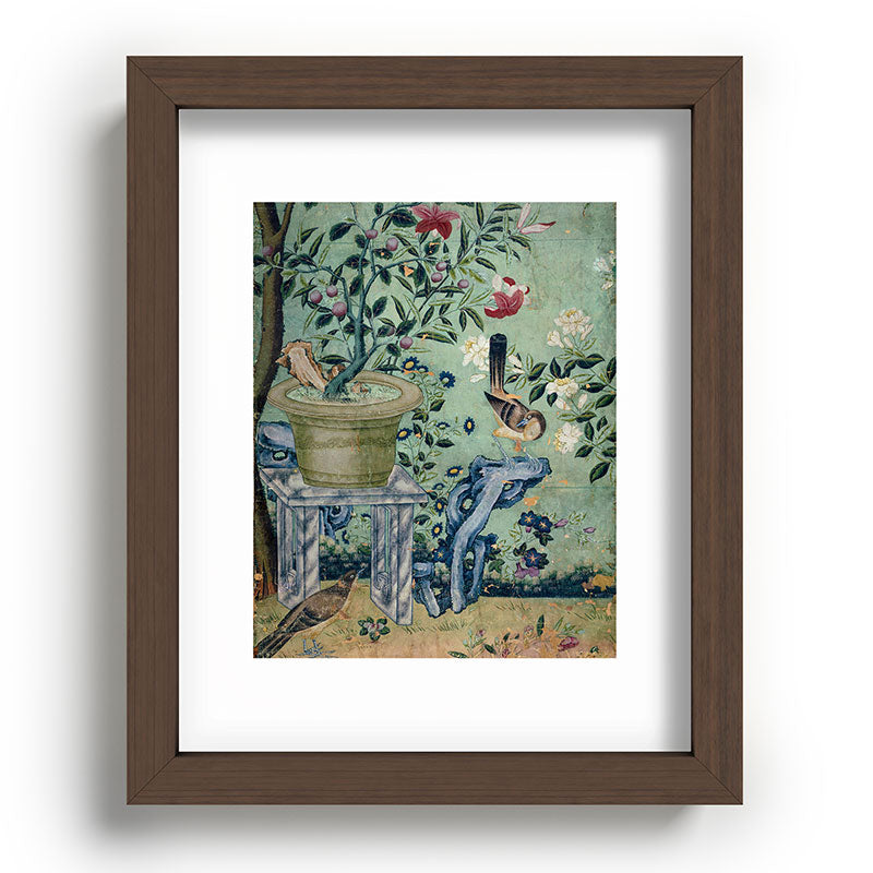 18th Century Antique Mint Chinoiserie Bird Garden Fresco 1740 Framed Art Print