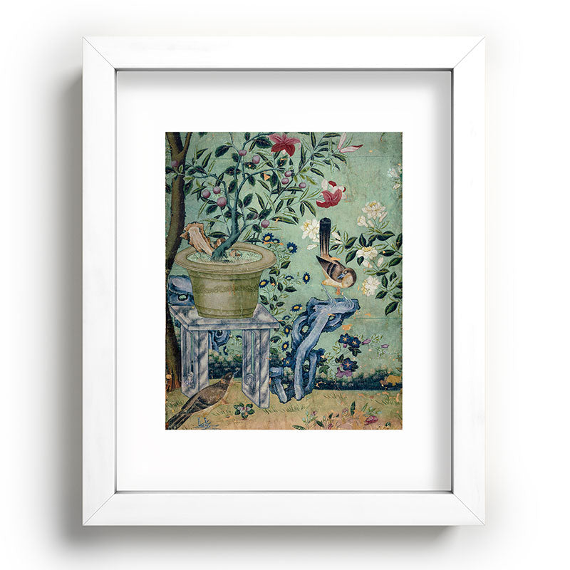 18th Century Antique Mint Chinoiserie Bird Garden Fresco 1740 Framed Art Print