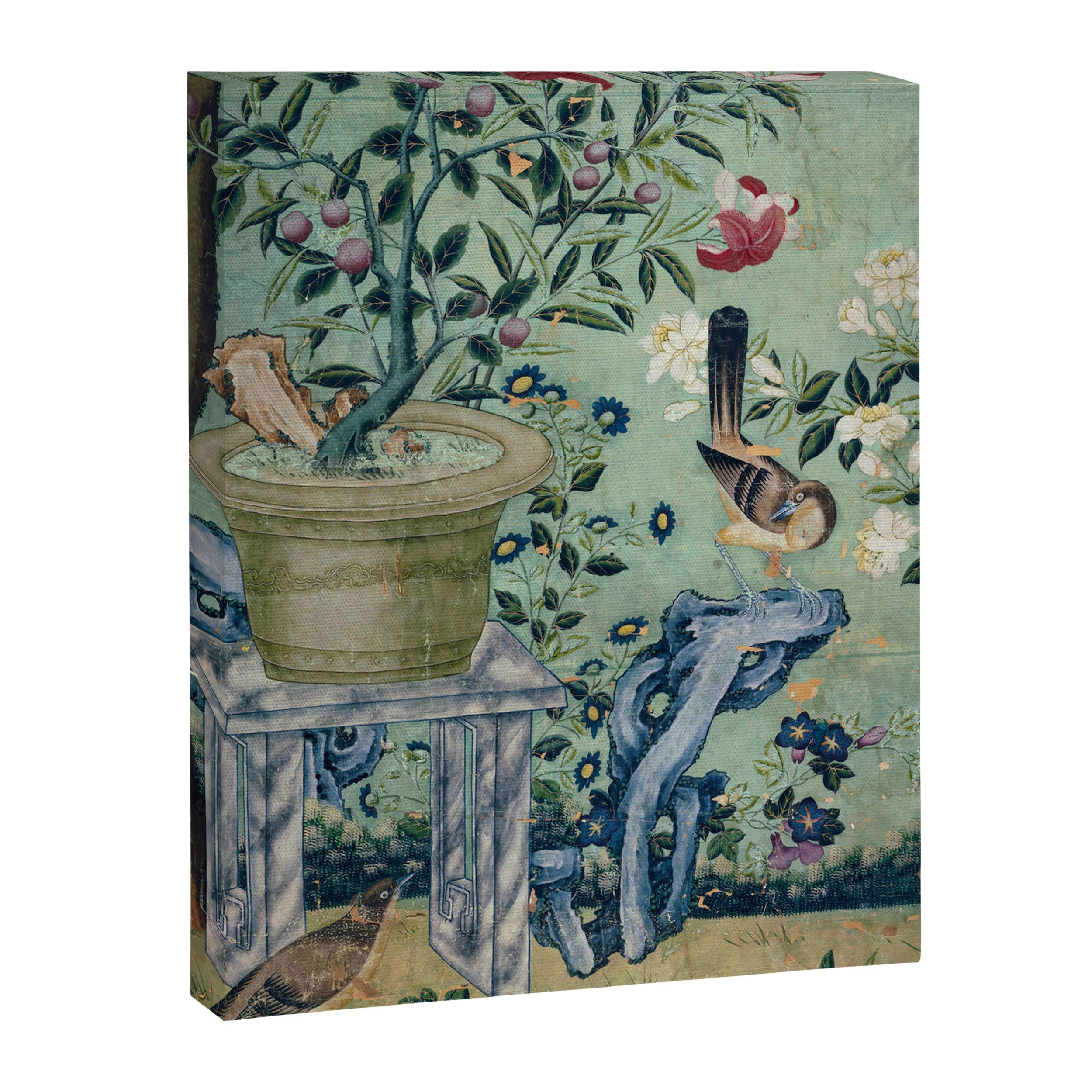 18th Century Antique Mint Chinoiserie Bird Garden Fresco 1740 Canvas Print