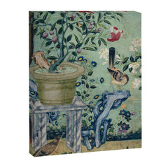 18th Century Antique Mint Chinoiserie Bird Garden Fresco 1740 Canvas Print