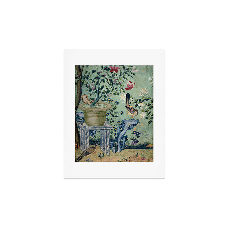 18th Century Antique Mint Chinoiserie Bird Garden Fresco 1740 Art Print