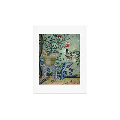 18th Century Antique Mint Chinoiserie Bird Garden Fresco 1740 Art Print