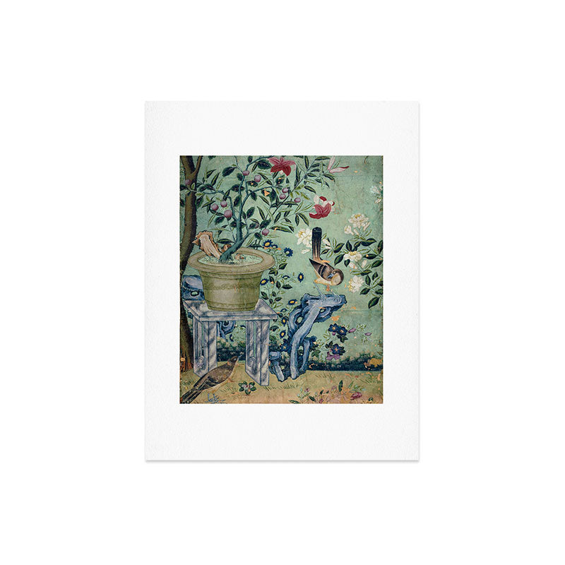 18th Century Antique Mint Chinoiserie Bird Garden Fresco 1740 Art Print