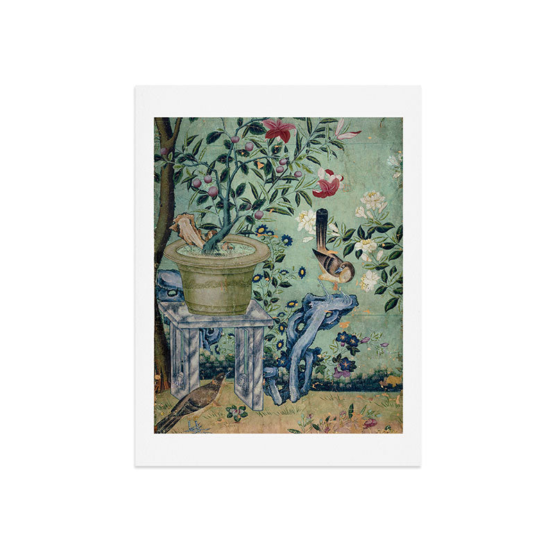 18th Century Antique Mint Chinoiserie Bird Garden Fresco 1740 Art Print