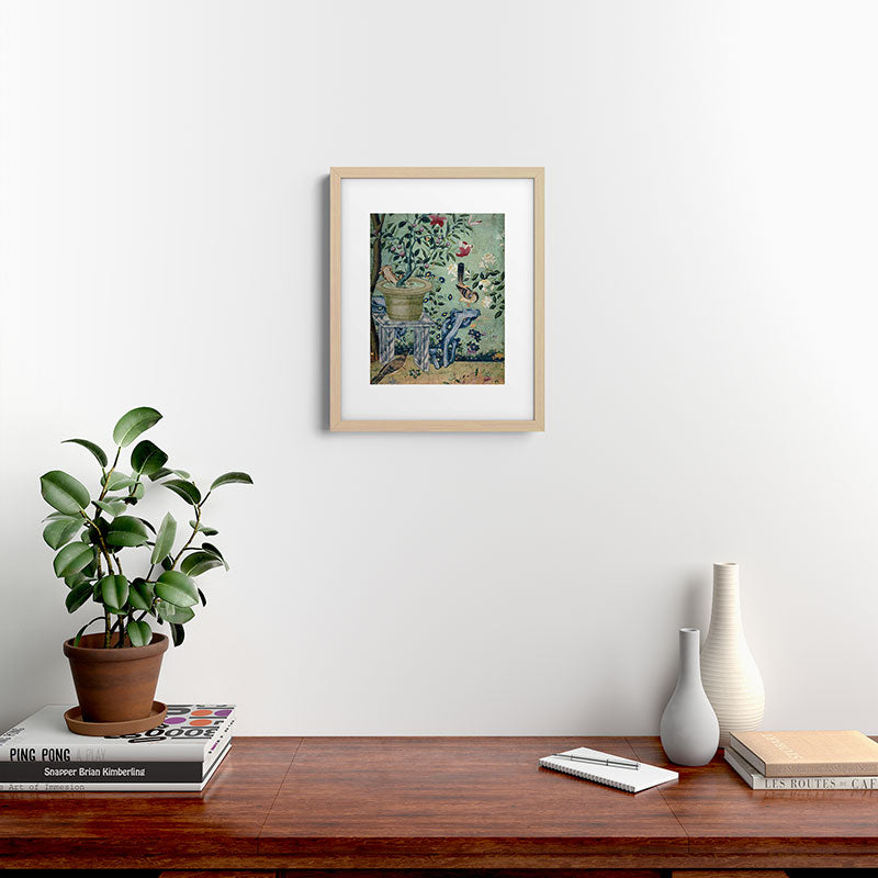 18th Century Antique Mint Chinoiserie Bird Garden Fresco 1740 Framed Art Print