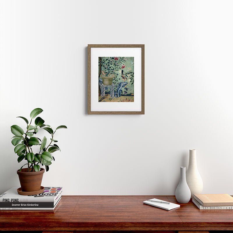 18th Century Antique Mint Chinoiserie Bird Garden Fresco 1740 Framed Art Print