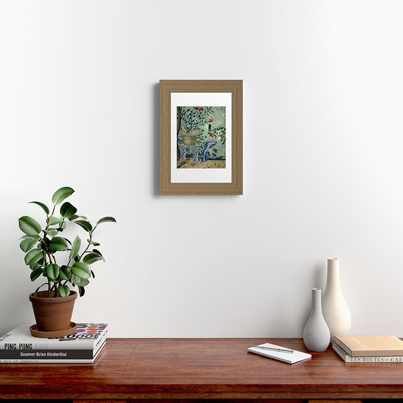 18th Century Antique Mint Chinoiserie Bird Garden Fresco 1740 Framed Art Print