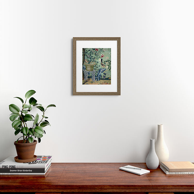 18th Century Antique Mint Chinoiserie Bird Garden Fresco 1740 Framed Art Print