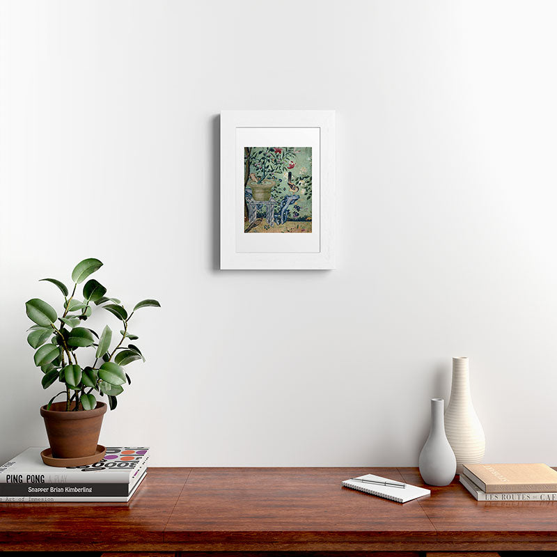 18th Century Antique Mint Chinoiserie Bird Garden Fresco 1740 Framed Art Print