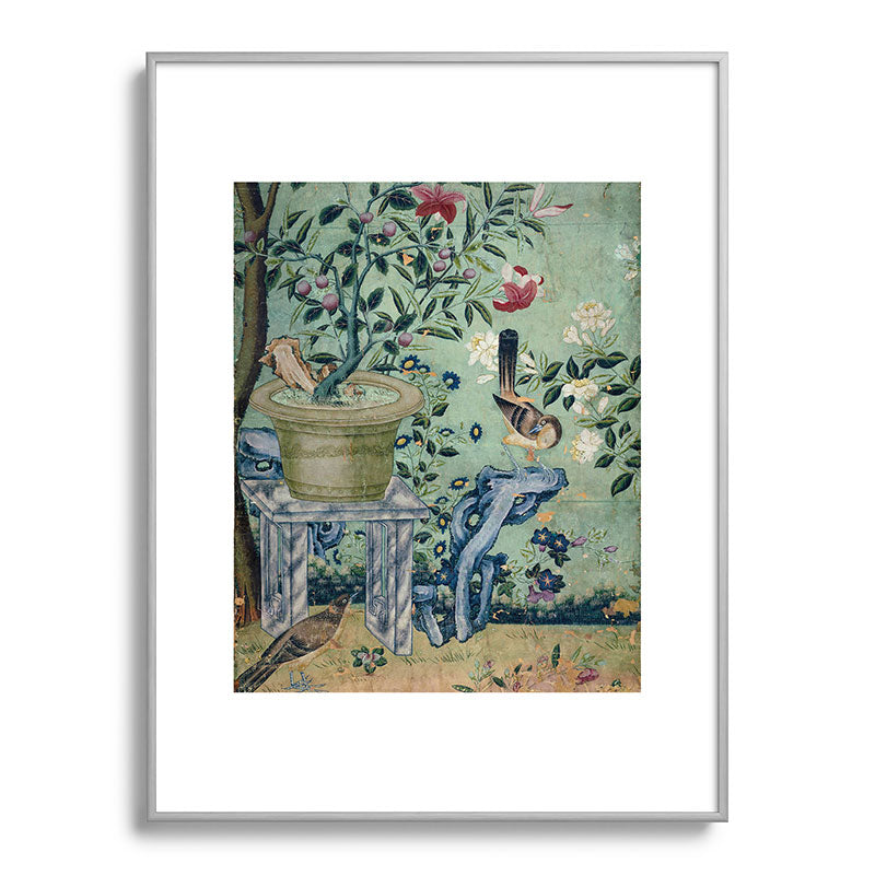 18th Century Antique Mint Chinoiserie Bird Garden Fresco 1740 Framed Art Print
