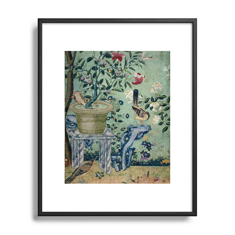 18th Century Antique Mint Chinoiserie Bird Garden Fresco 1740 Framed Art Print
