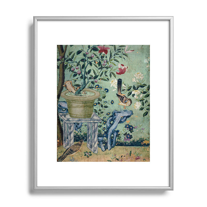 18th Century Antique Mint Chinoiserie Bird Garden Fresco 1740 Framed Art Print
