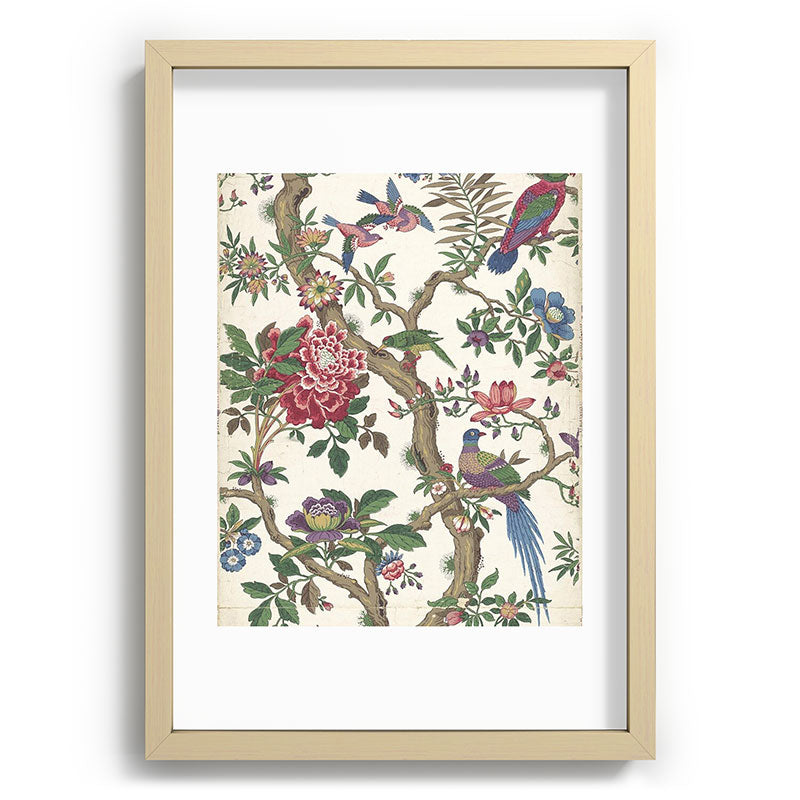 18th Century Chinoiserie Magpie Ivory Peony Garden Framed Art Print