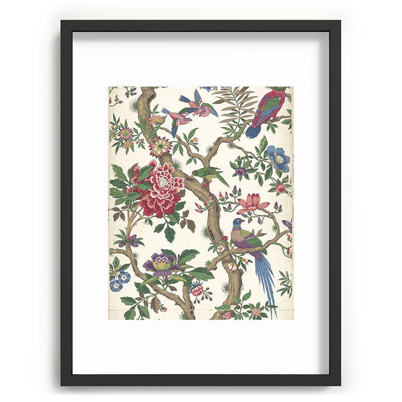 18th Century Chinoiserie Magpie Ivory Peony Garden Framed Art Print