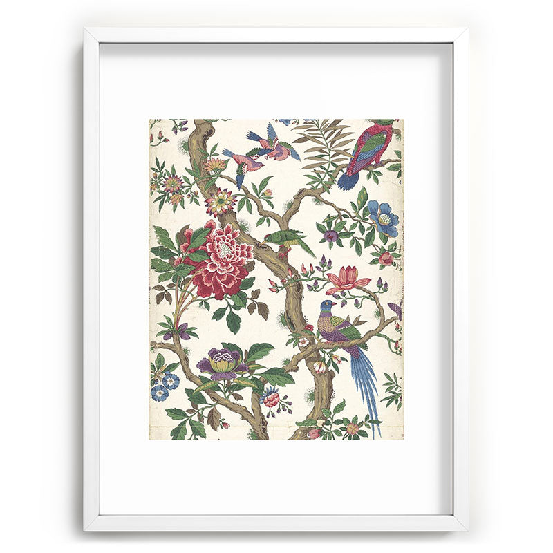 18th Century Chinoiserie Magpie Ivory Peony Garden Framed Art Print