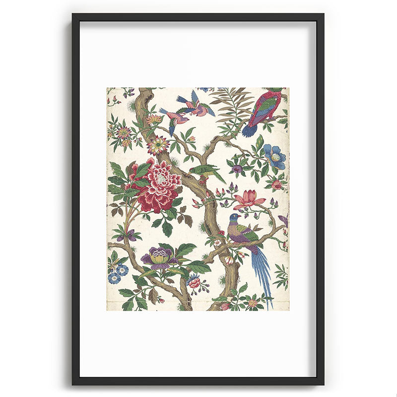 18th Century Chinoiserie Magpie Ivory Peony Garden Framed Art Print