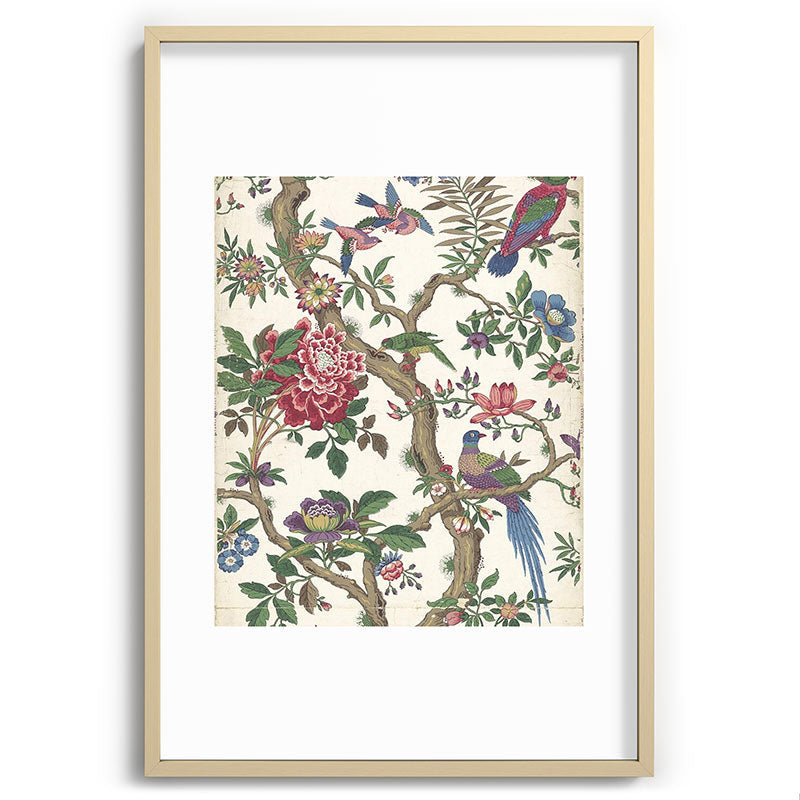 18th Century Chinoiserie Magpie Ivory Peony Garden Framed Art Print