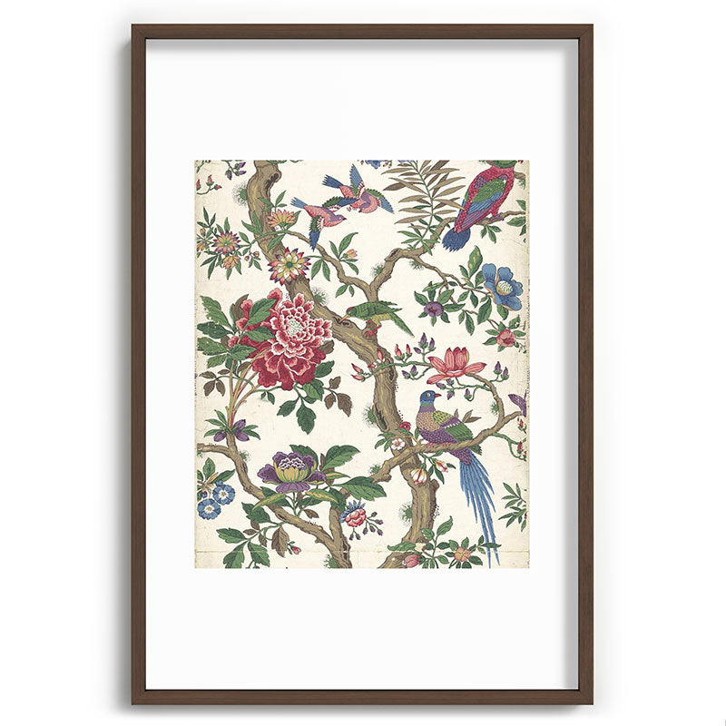 18th Century Chinoiserie Magpie Ivory Peony Garden Framed Art Print