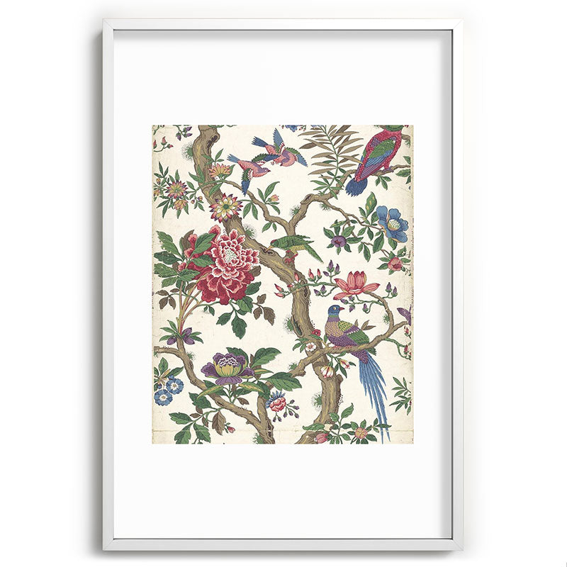 18th Century Chinoiserie Magpie Ivory Peony Garden Framed Art Print