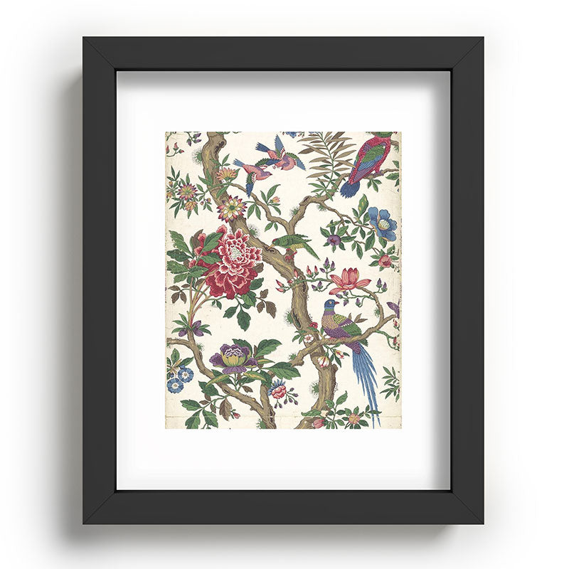 18th Century Chinoiserie Magpie Ivory Peony Garden Framed Art Print
