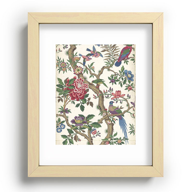 18th Century Chinoiserie Magpie Ivory Peony Garden Framed Art Print