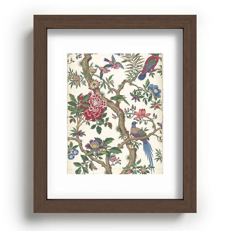 18th Century Chinoiserie Magpie Ivory Peony Garden Framed Art Print