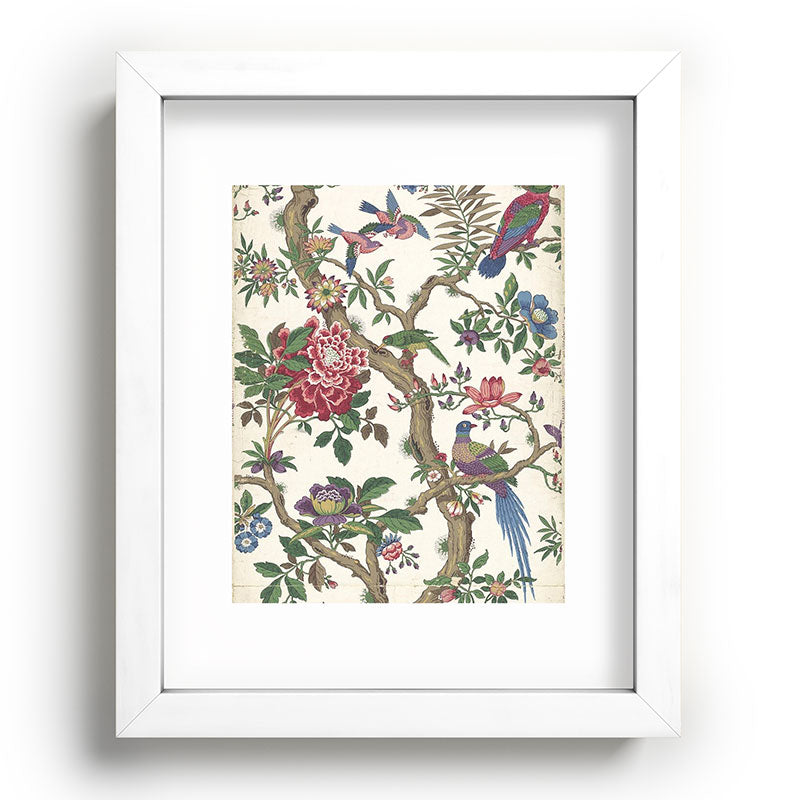 18th Century Chinoiserie Magpie Ivory Peony Garden Framed Art Print