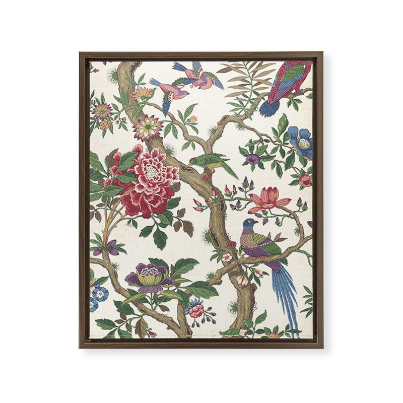 18th Century Chinoiserie Magpie Ivory Peony Garden Framed Canvas Print