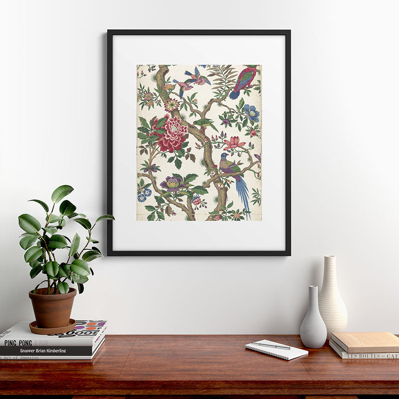 18th Century Chinoiserie Magpie Ivory Peony Garden Framed Art Print